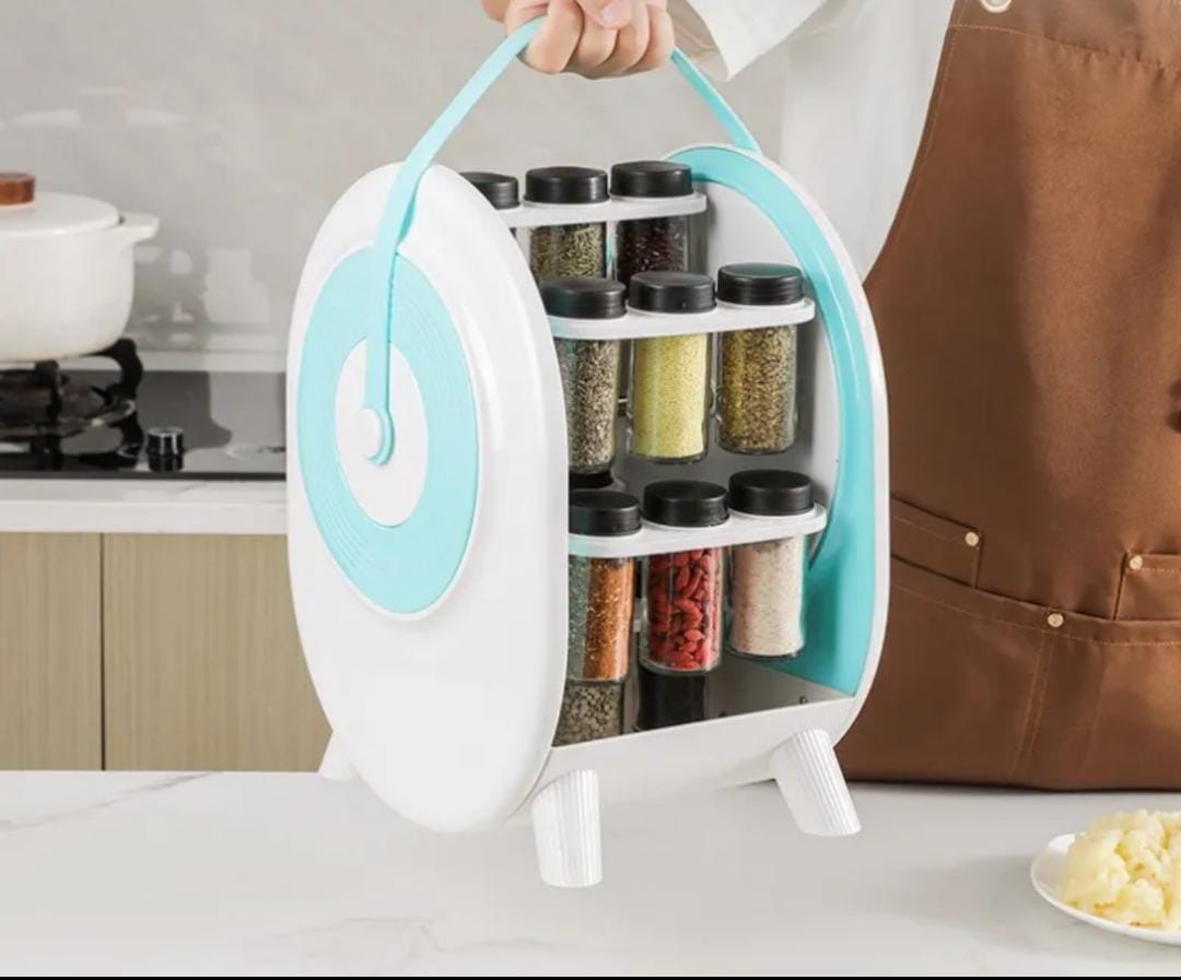 360° Rotating 18 Spice Bottle Set with Organizer Holder | Kitchen Spice Rack Carousel