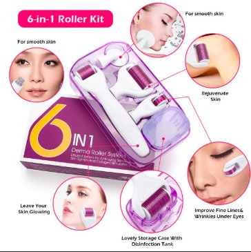 Premium 6 in 1 Derma Roller Kit for Skin Rejuvenation, Hair Growth & Anti-Aging Treatment