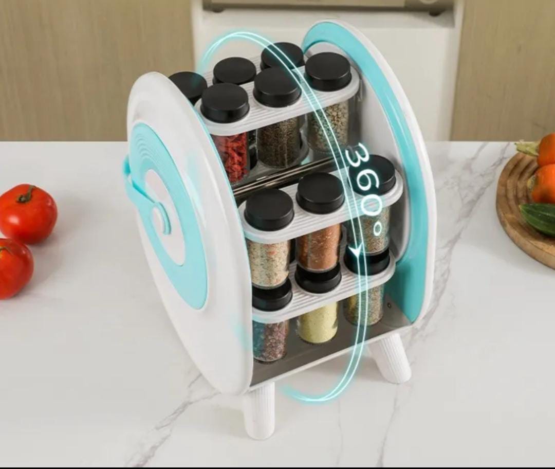 360° Rotating 18 Spice Bottle Set with Organizer Holder | Kitchen Spice Rack Carousel - Image 2