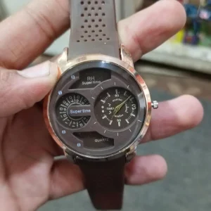 Men’s Dual-Display Quartz Watch – Comfortable Daily Wear, Brown Strap